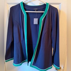 J. Jill Wearever Women M Jersey Contrast Jacket Navy Blue NWT Travel Friendly